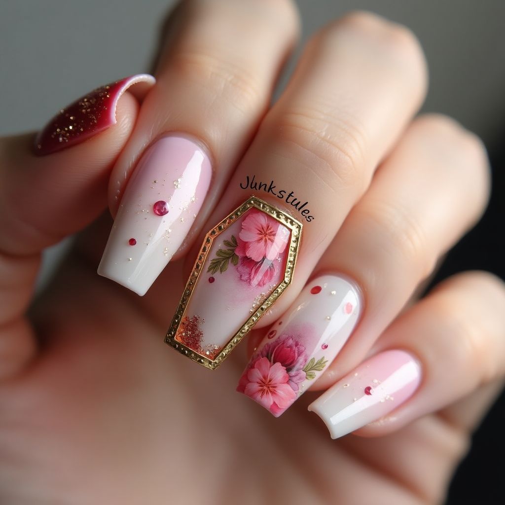 Anniversary Coffin Nail Design