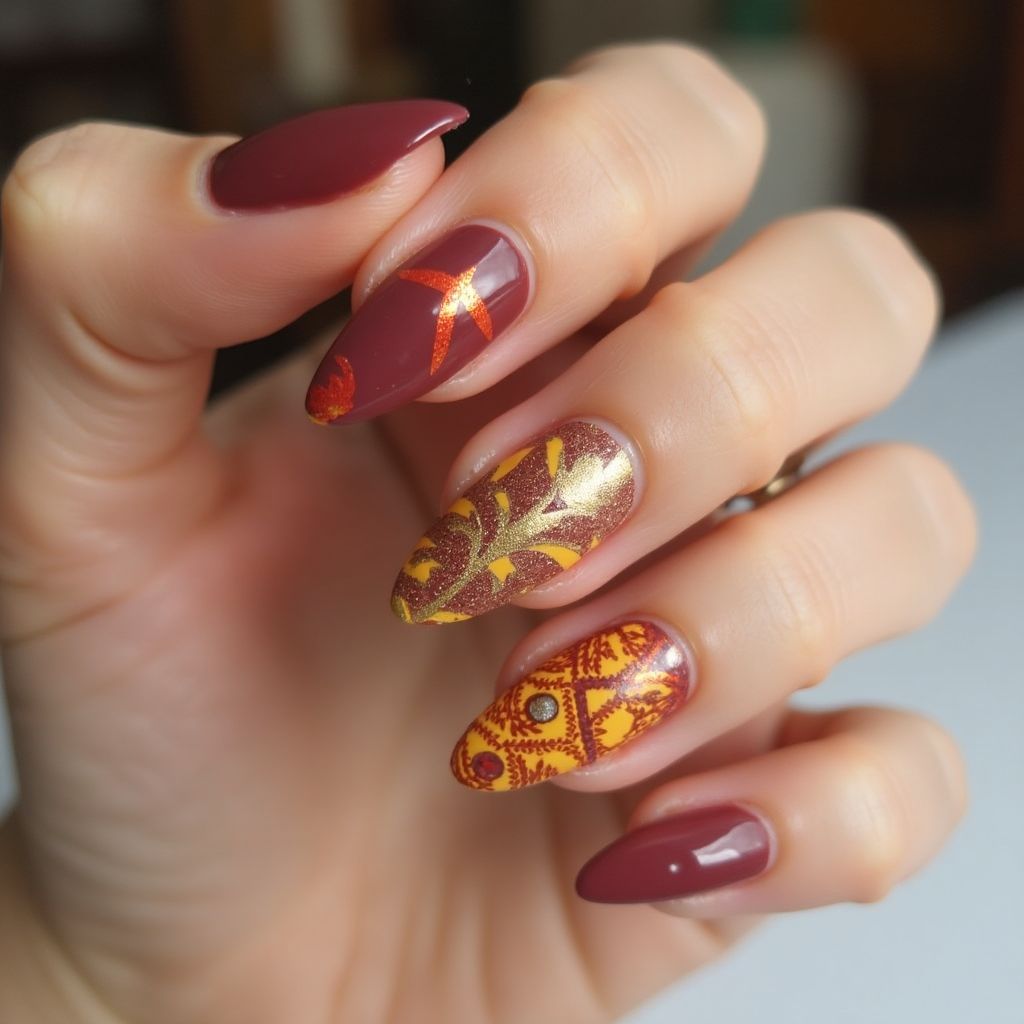 Thanksgiving Almond Nail Design