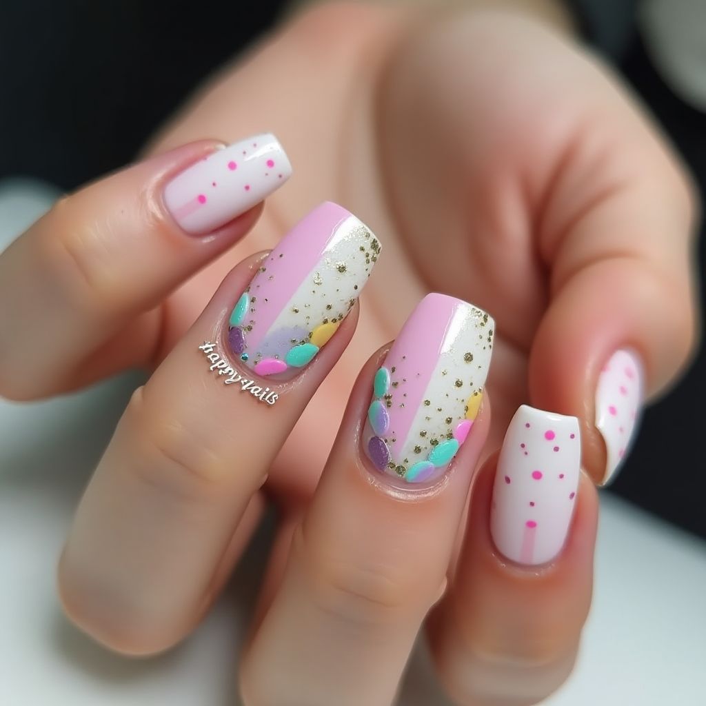 Birthday Coffin Nail Design