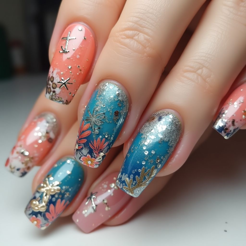 Cruise Coffin Nail Design