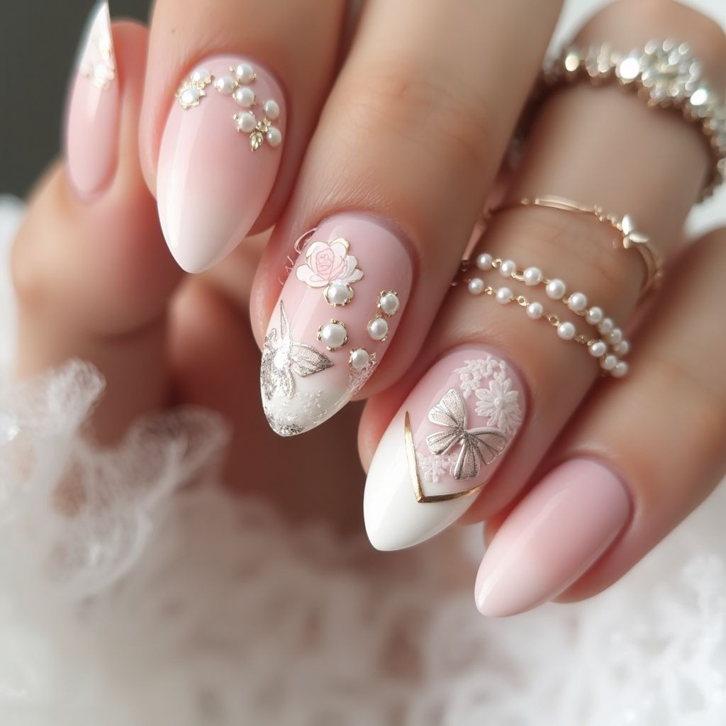 Bridal Shower Almond Nail Design