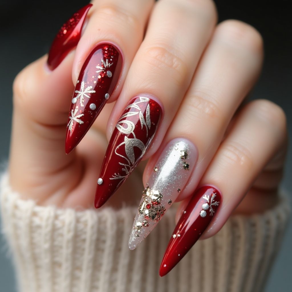 Christmas Stiletto Nail Design