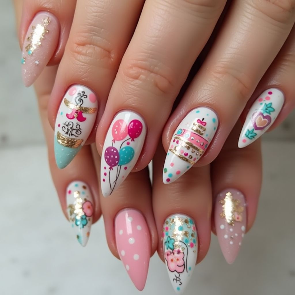 Birthday Stiletto Nail Design