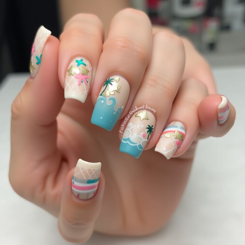 Beach Square Nail Design