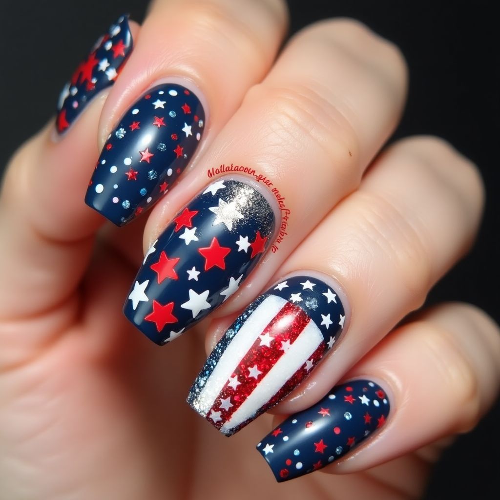 Independence Day Coffin Nail Design