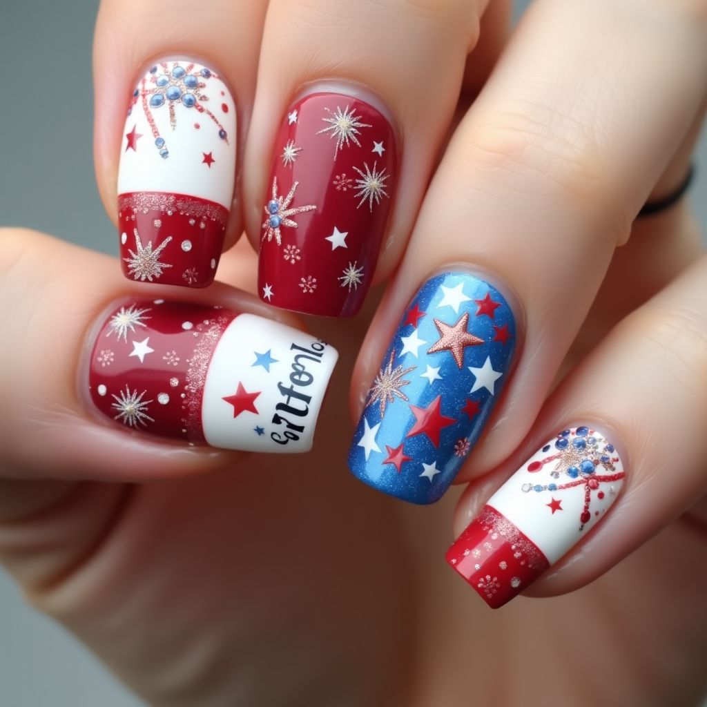 4th Of July Coffin Nail Design