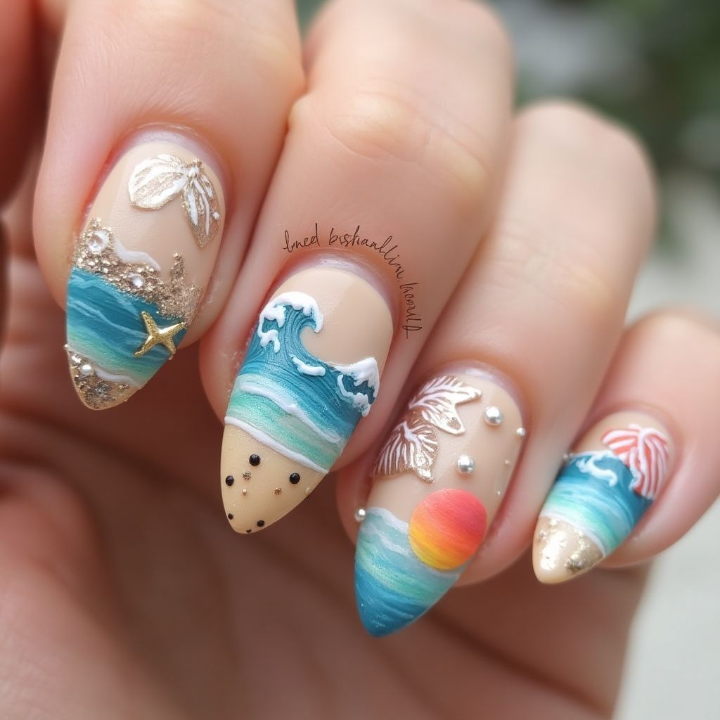 Beach Almond Nail Design
