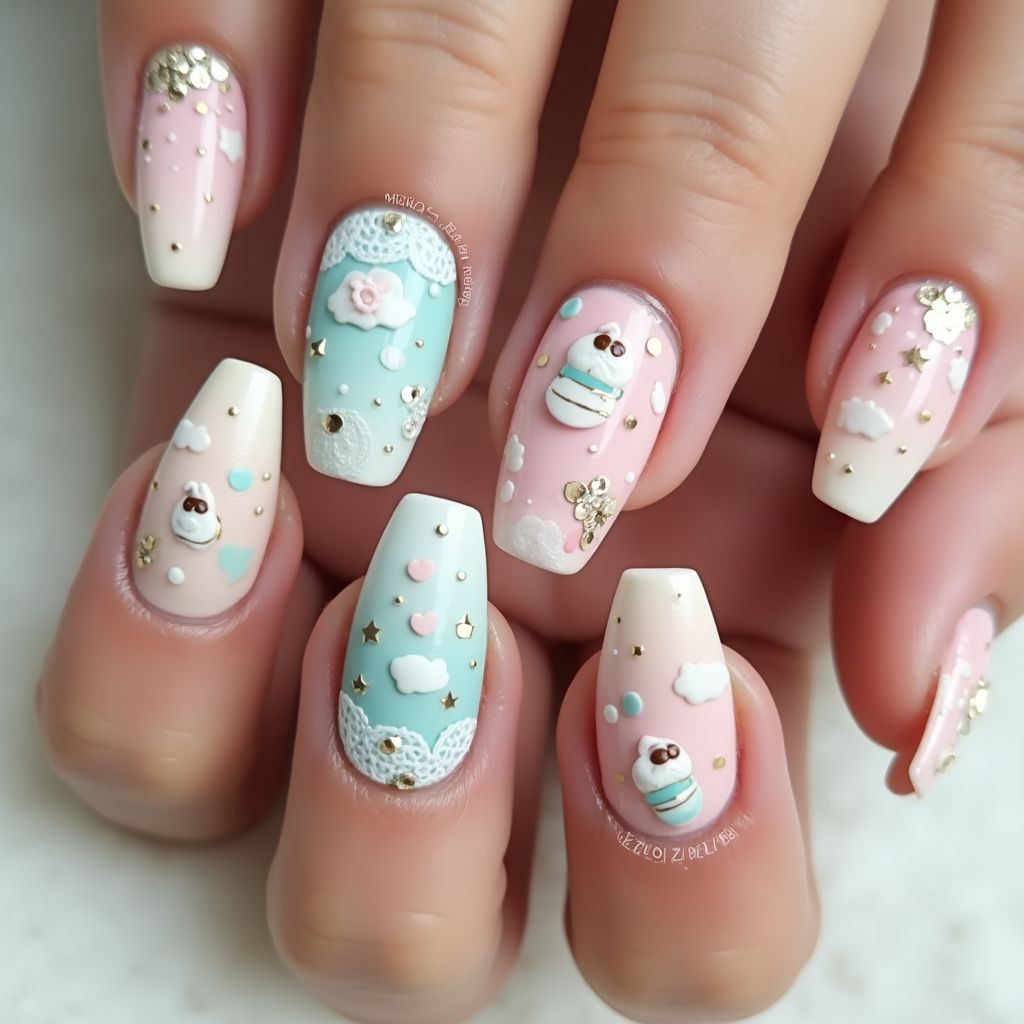 Baby Shower Coffin Nail Design