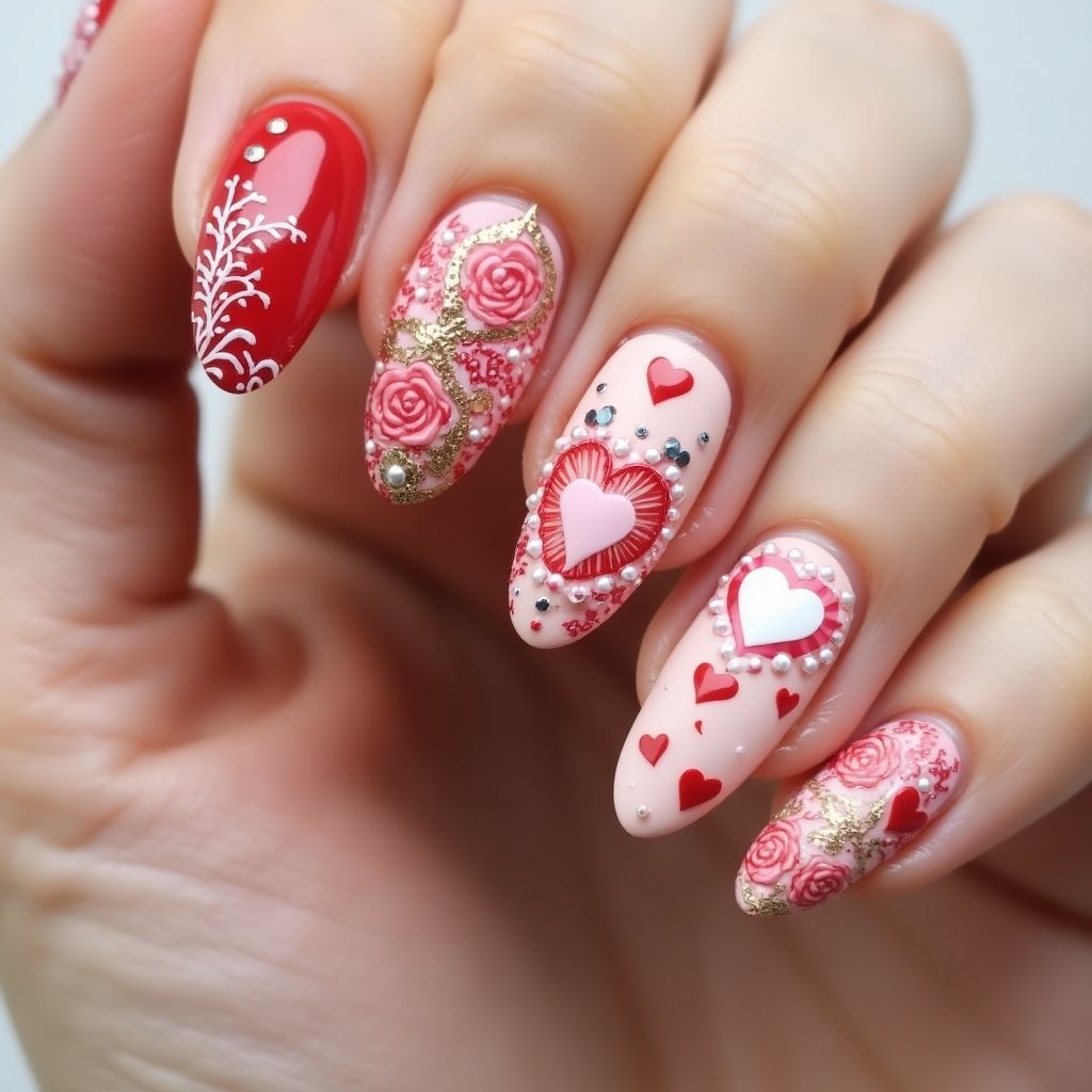 Valentine's Day Almond Nail Design