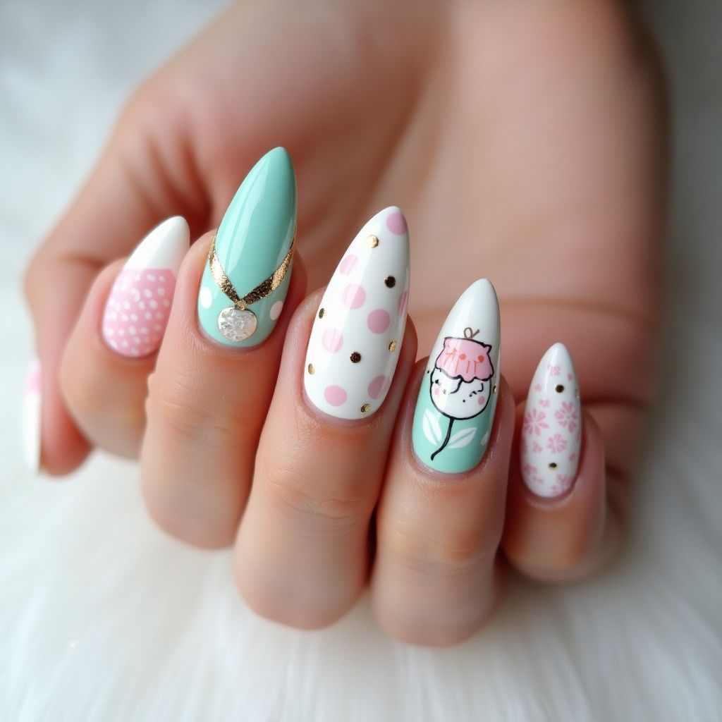Baby Shower Stiletto Nail Design