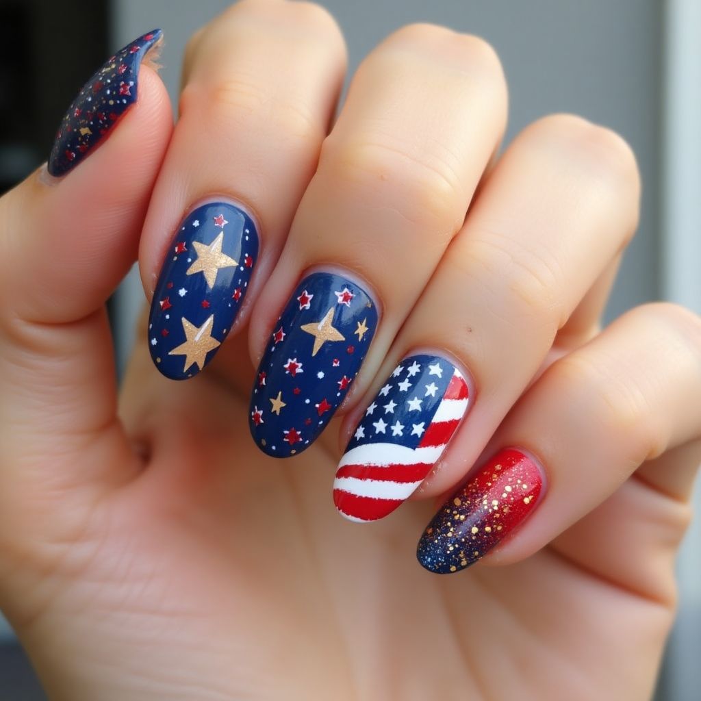 Independence Day Round Nail Design
