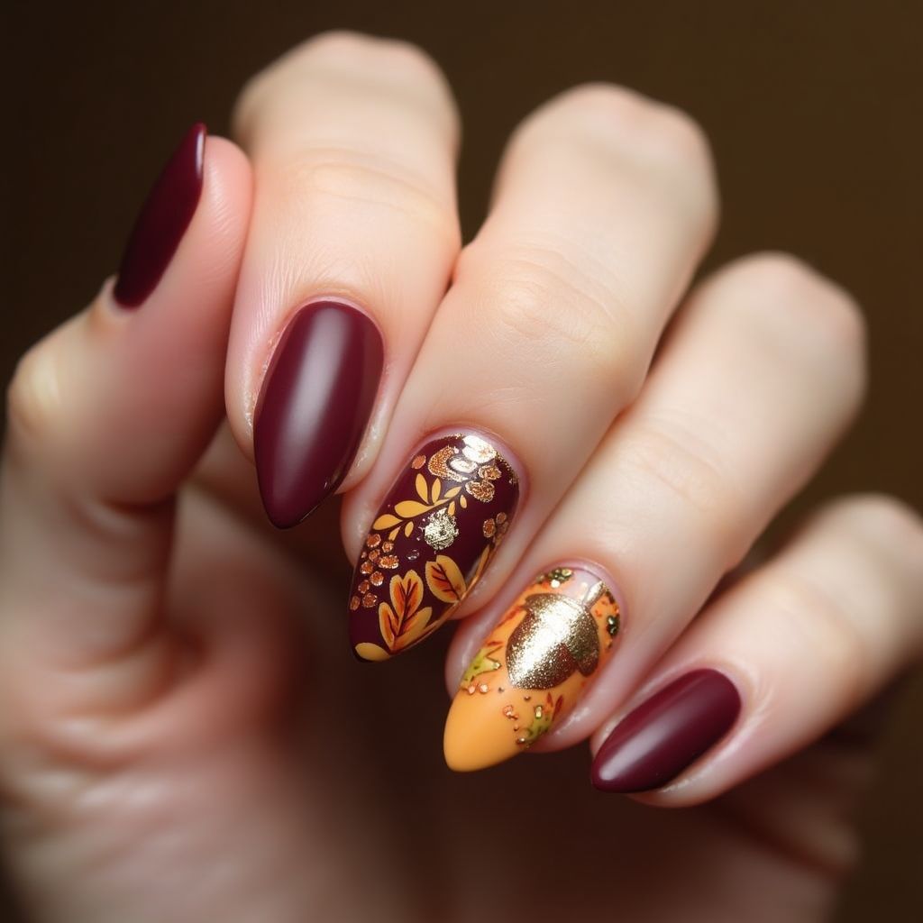 Thanksgiving Almond Nail Design
