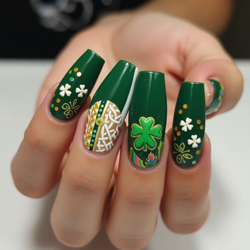 St Patrick's Day Coffin Nail Design