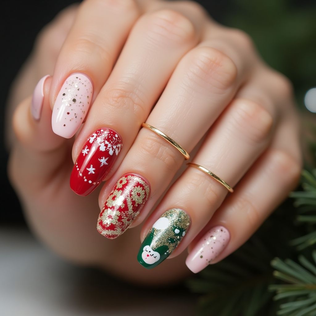 Holiday Round Nail Design
