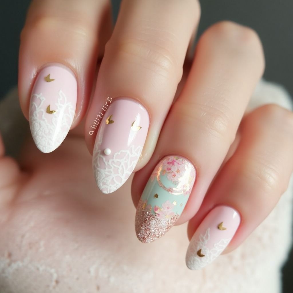 Bridal Shower Almond Nail Design