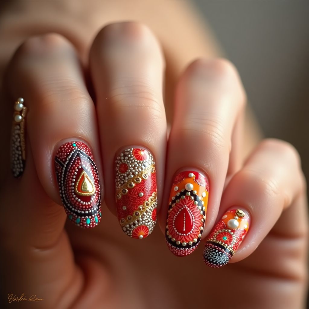 Diwali Round Nail Design