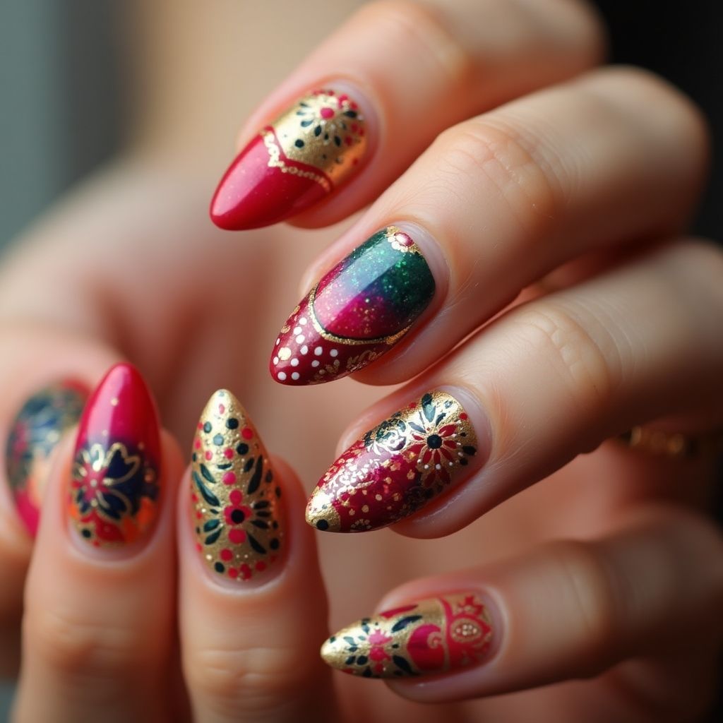 Diwali Almond Nail Design