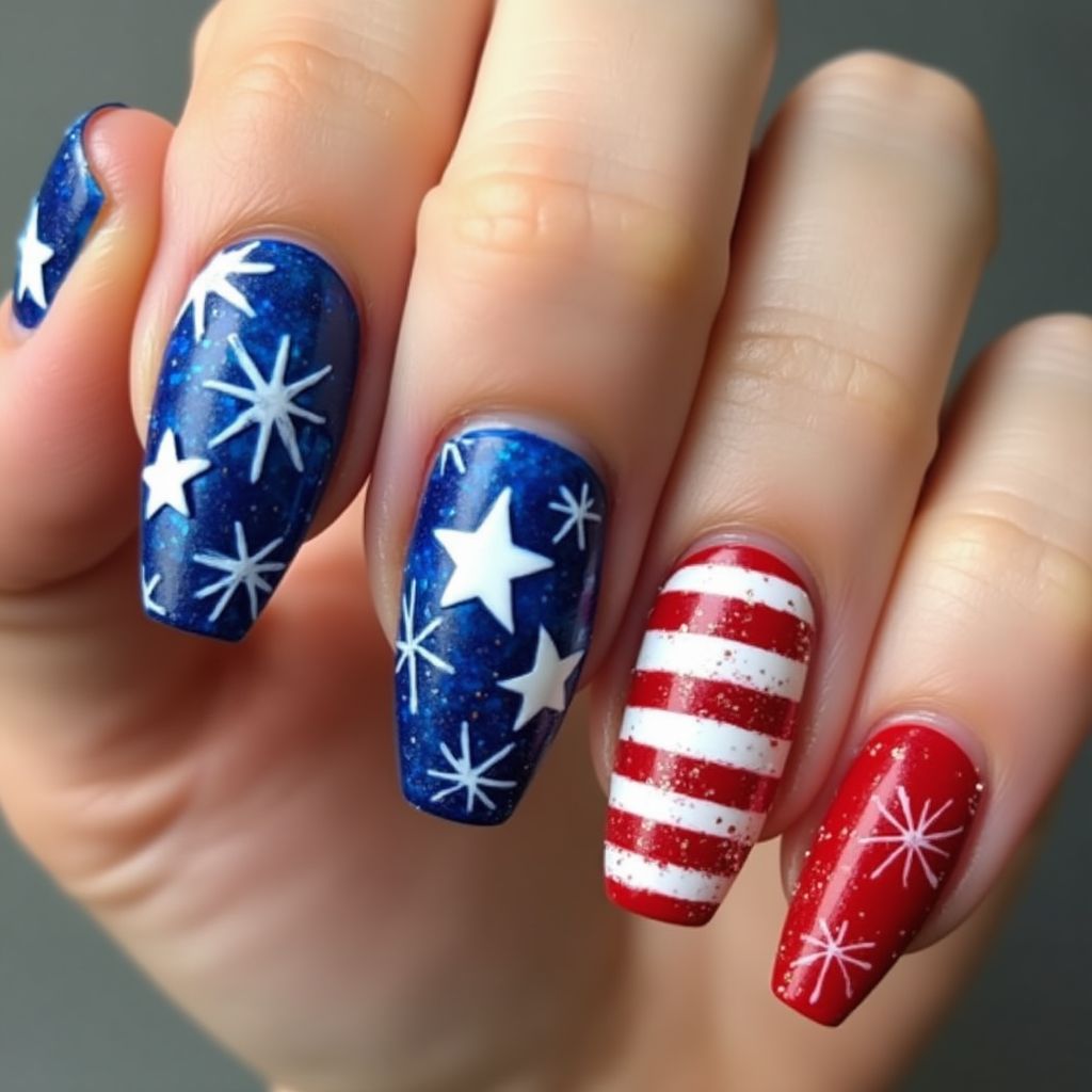 4th Of July Coffin Nail Design