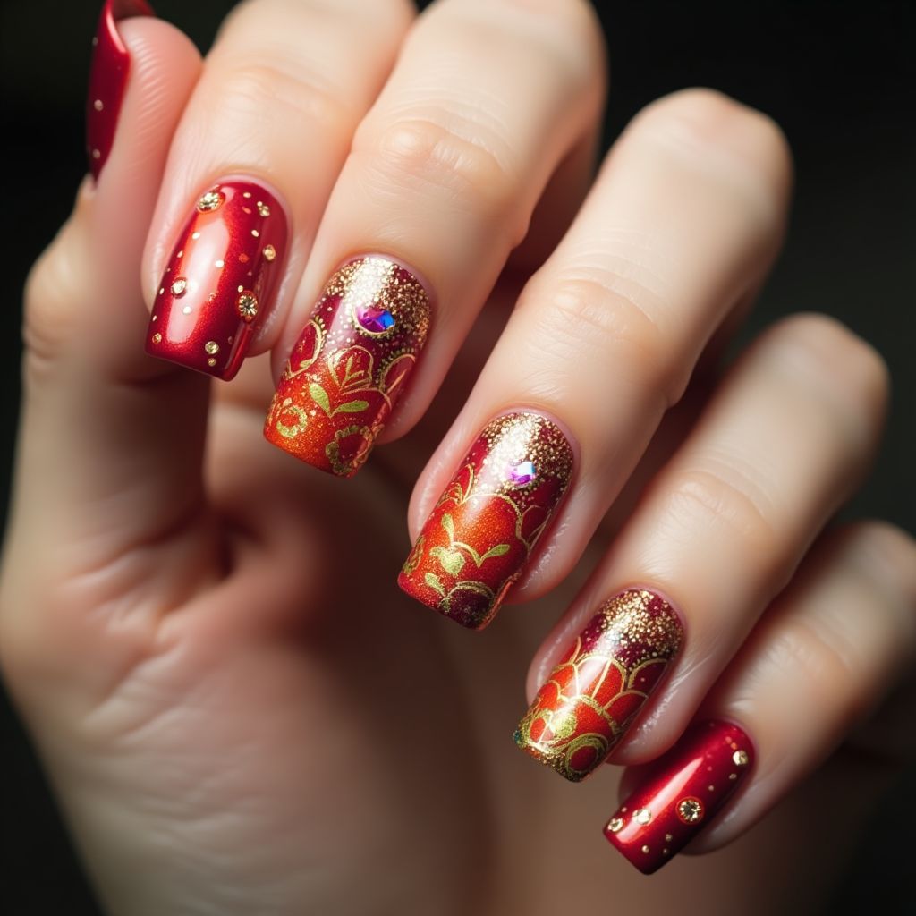 Diwali Square Nail Design