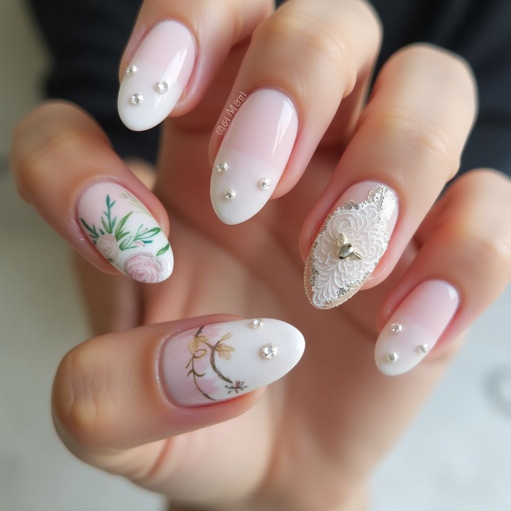 Wedding Almond Nail Design