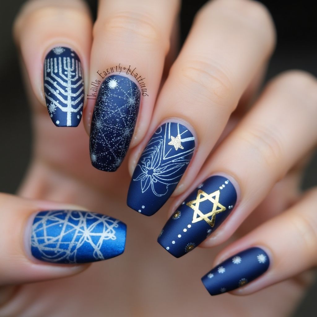 Hanukkah Coffin Nail Design