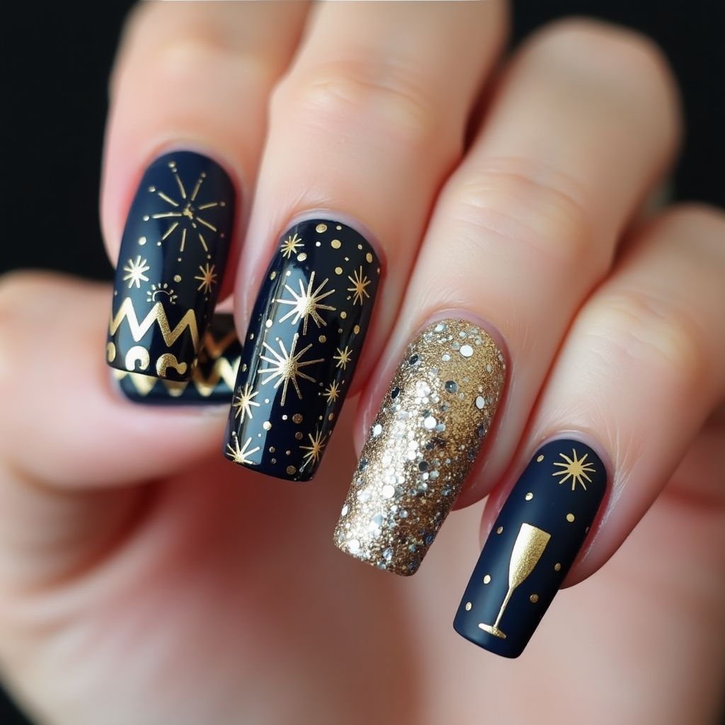 New Year Square Nail Design