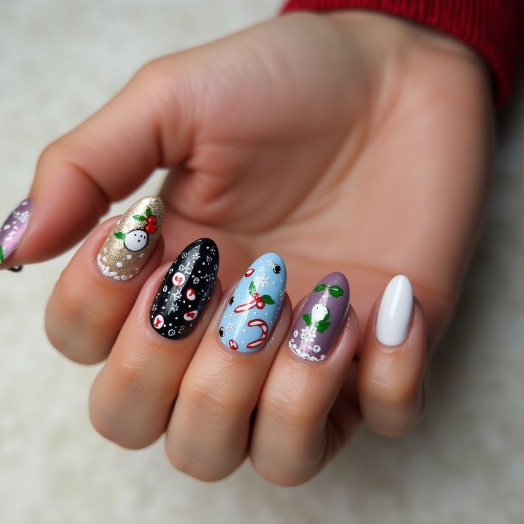 Holiday Round Nail Design