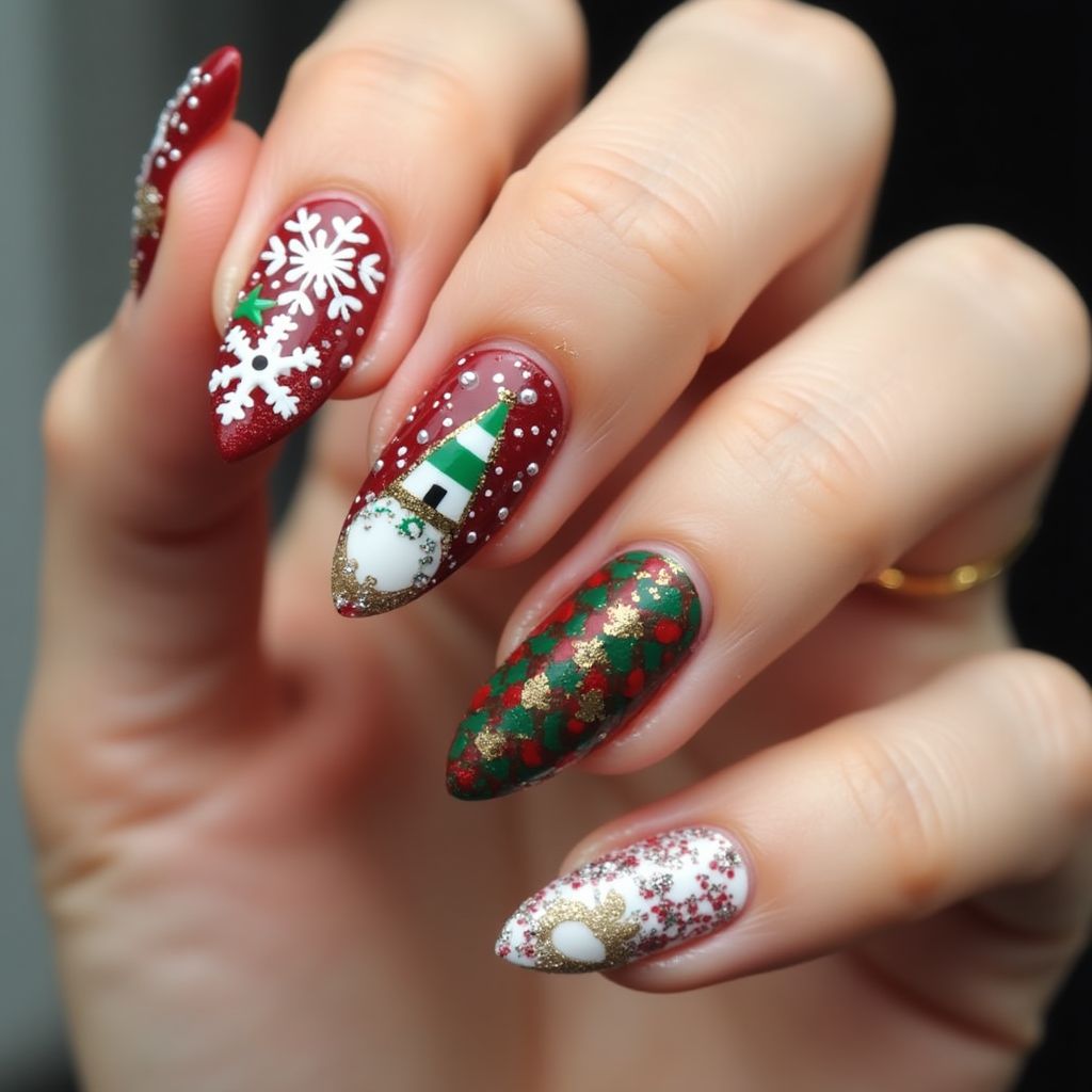 Christmas Almond Nail Design