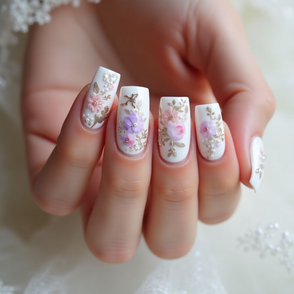 Wedding Square Nail Design