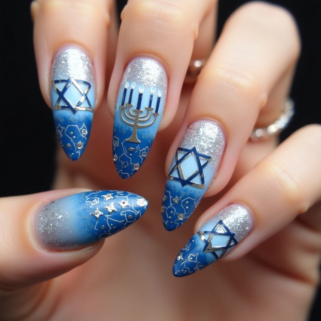 Hanukkah Stiletto Nail Design