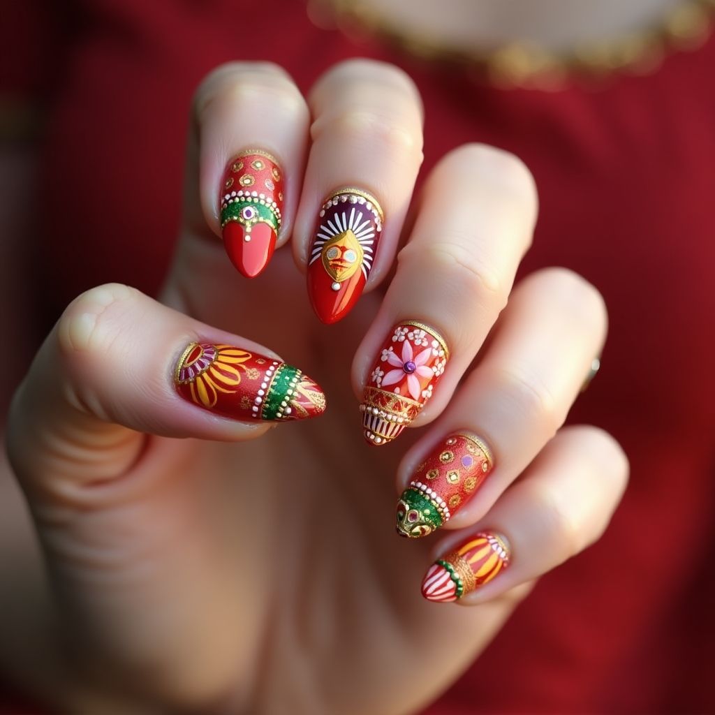Diwali Almond Nail Design