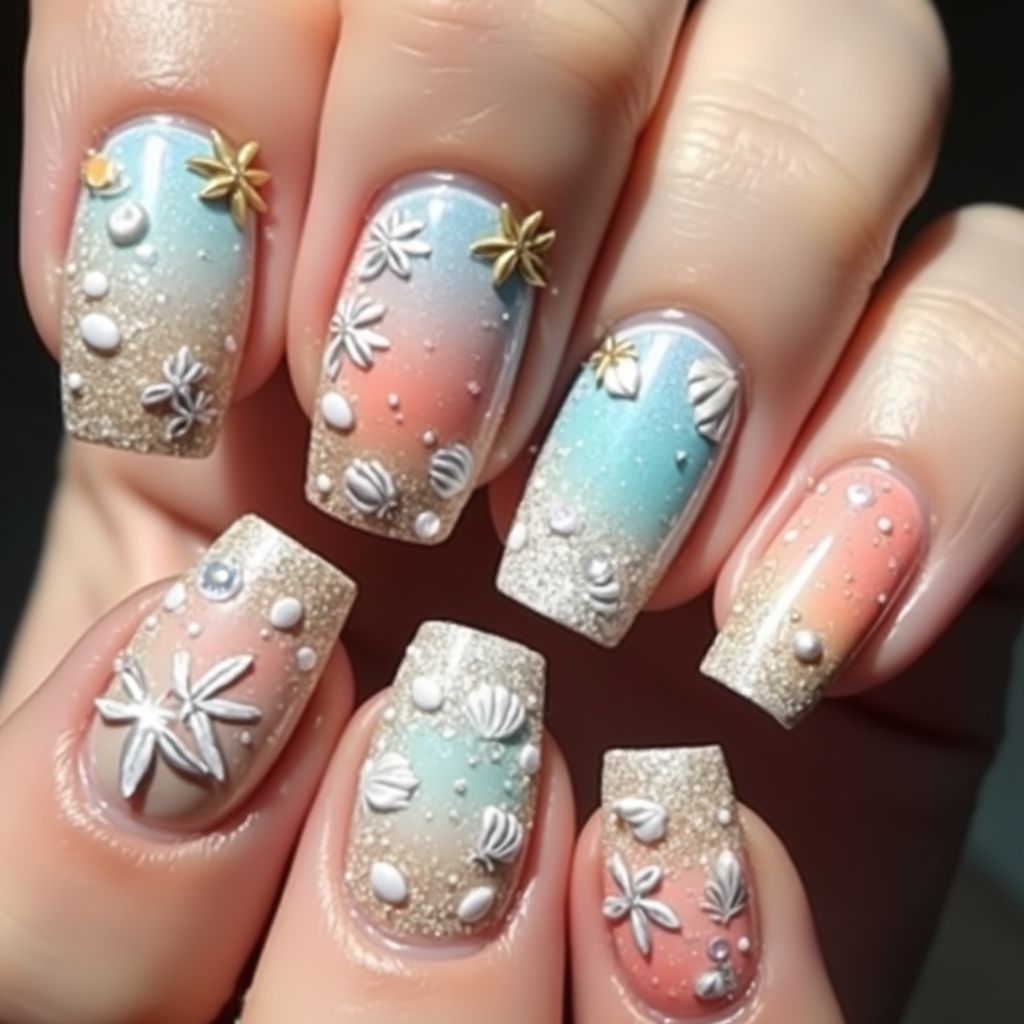 Beach Coffin Nail Design