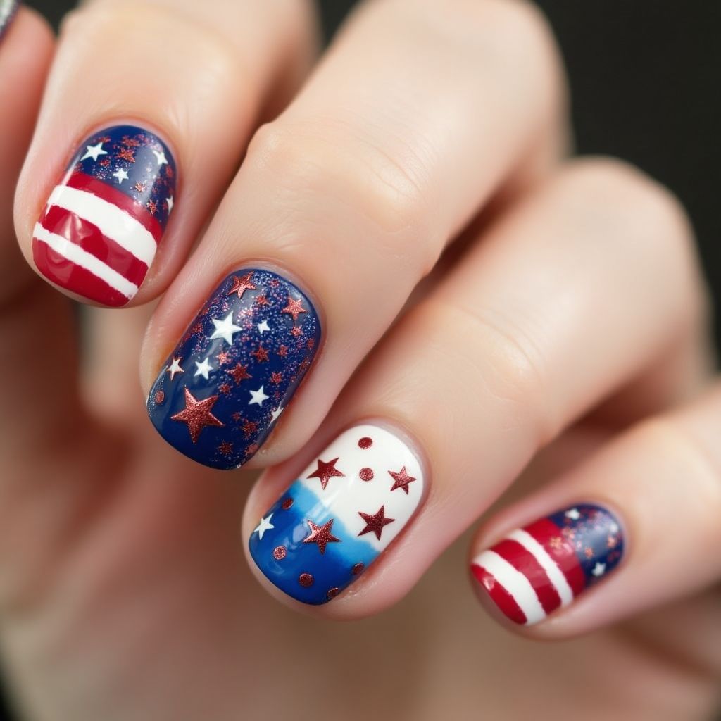4th Of July Round Nail Design