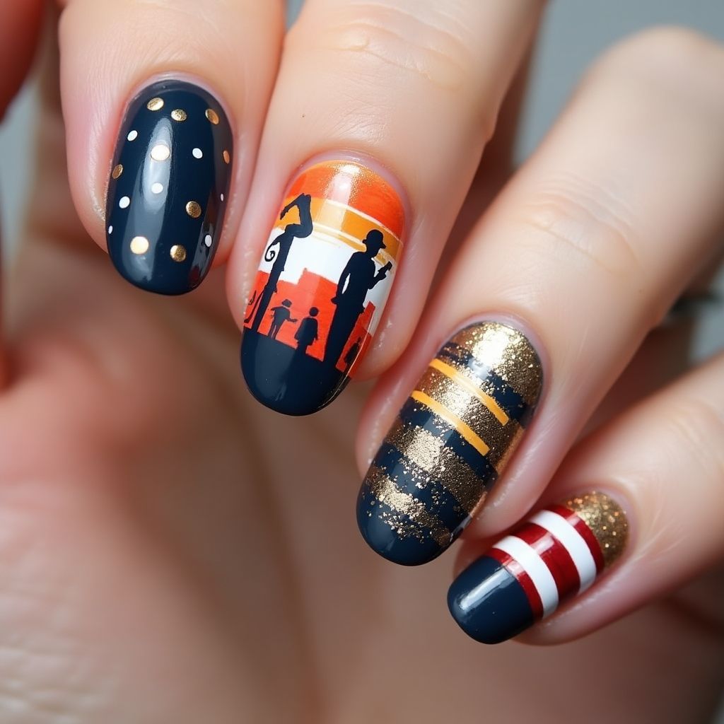Labor day Almond Nail Design