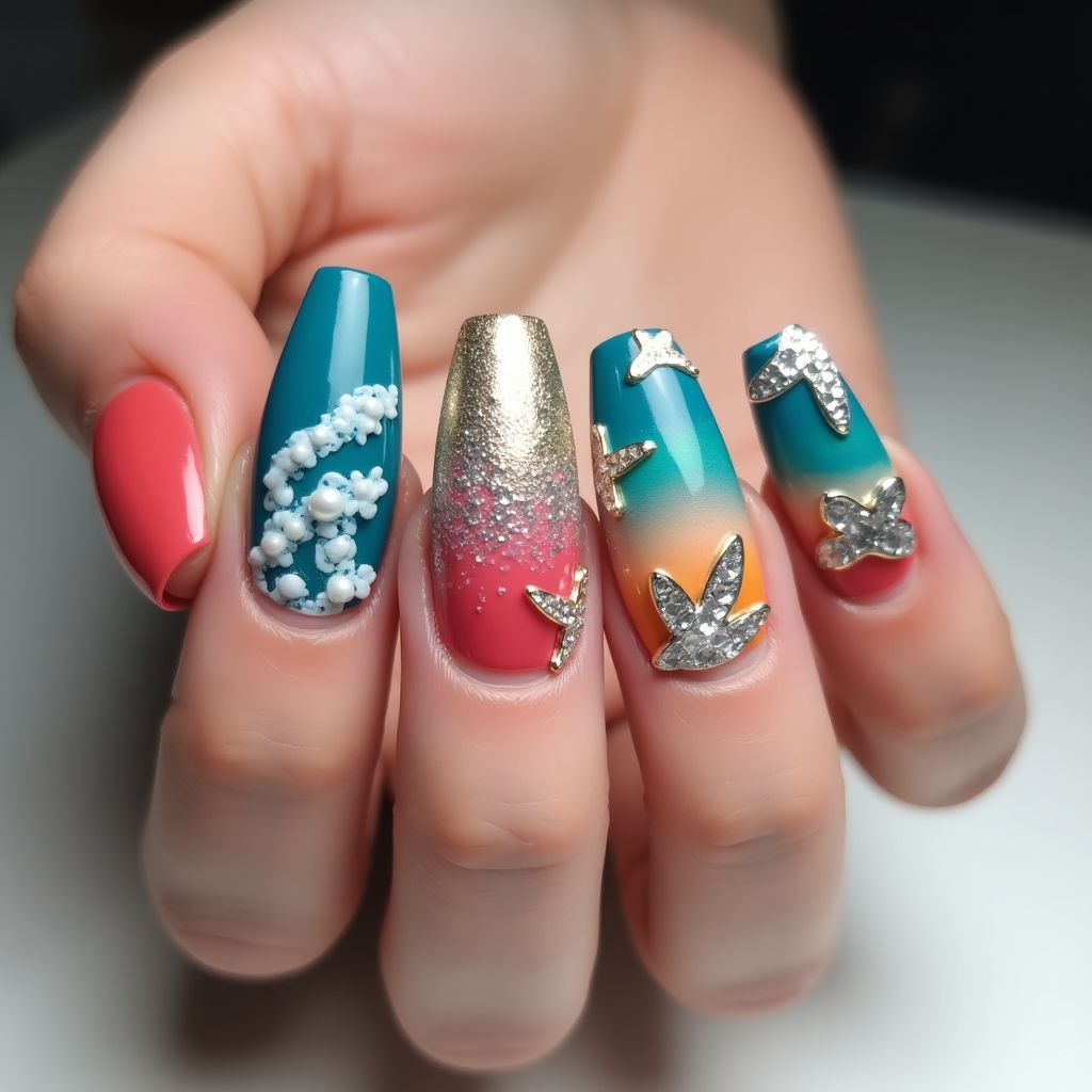 Cruise Coffin Nail Design
