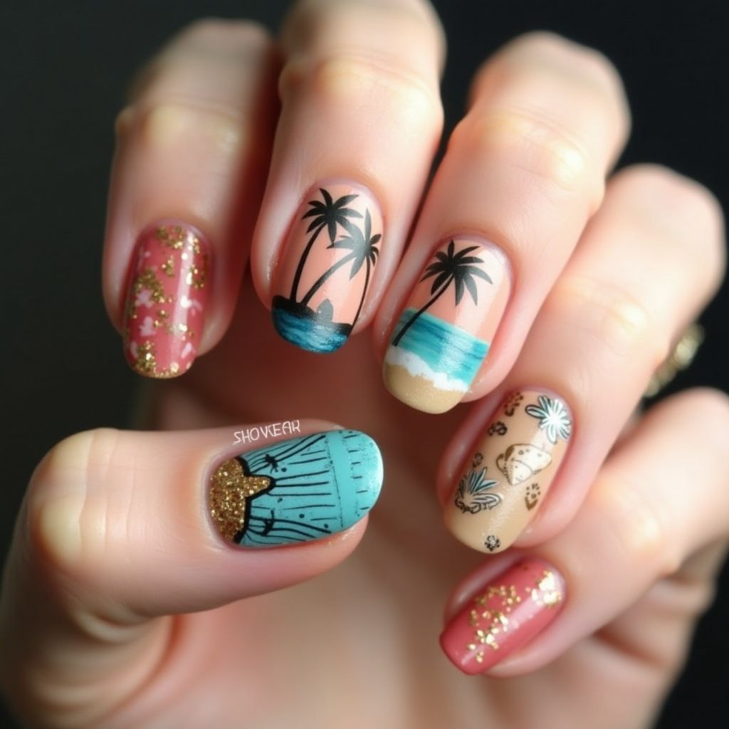 Vacation Round Nail Design