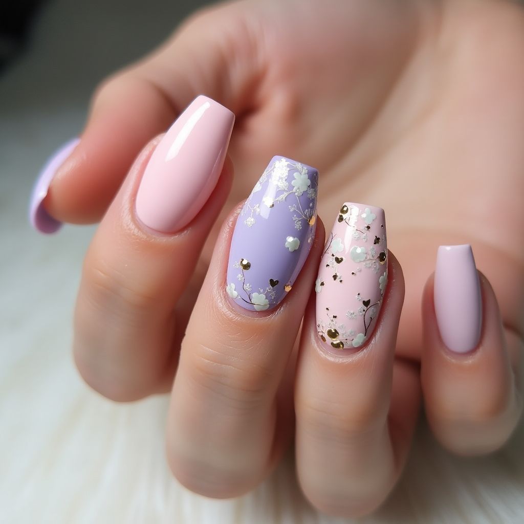 Mother's Day Coffin Nail Design