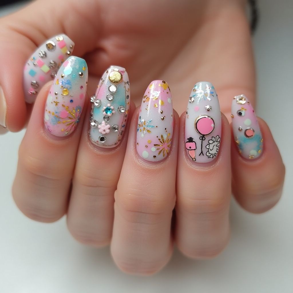Birthday Round Nail Design