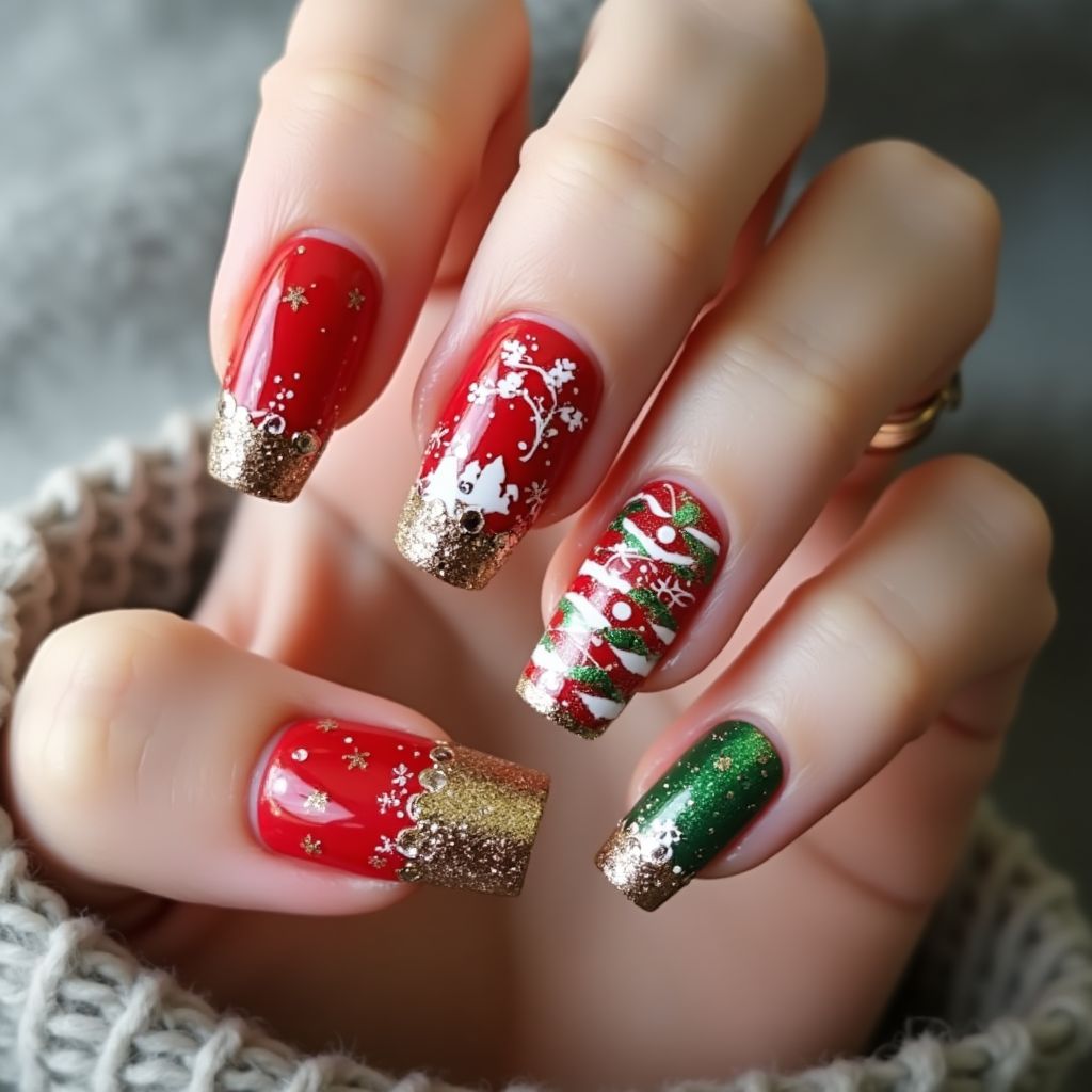 Holiday Square Nail Design