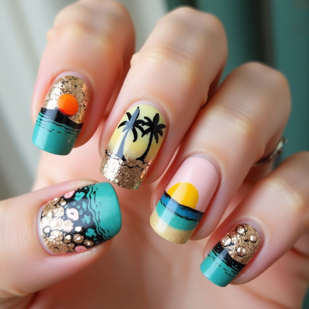 Vacation Round Nail Design