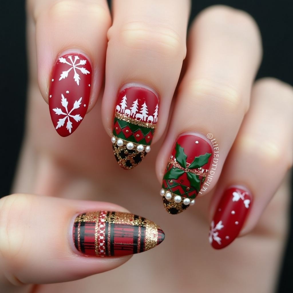 Christmas Almond Nail Design