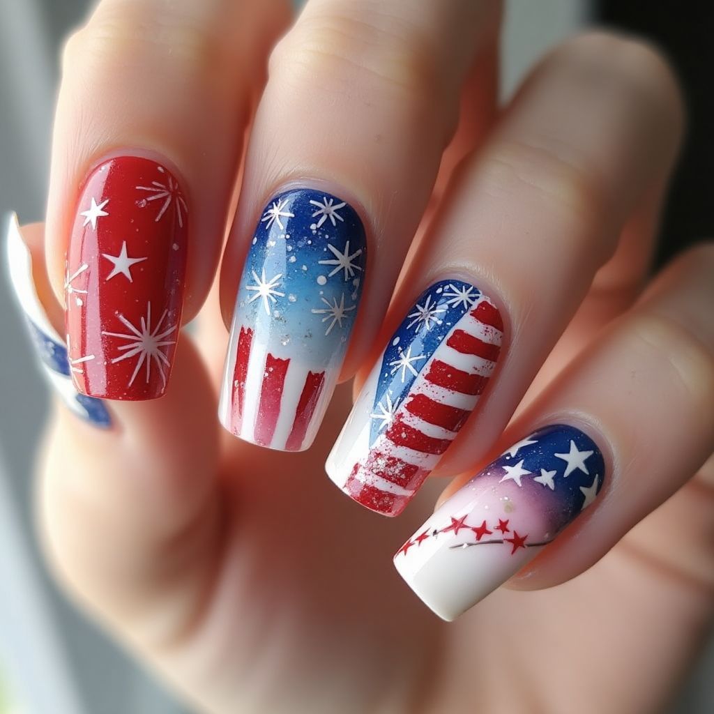 Independence Day Square Nail Design