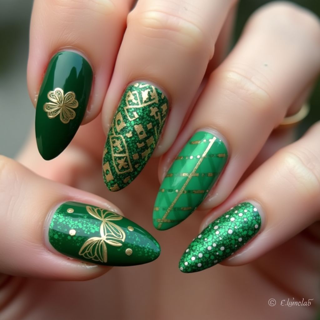 St Patrick's Day Almond Nail Design