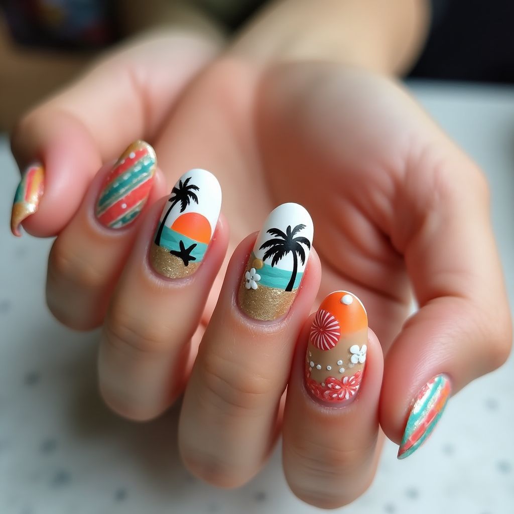 Vacation Round Nail Design