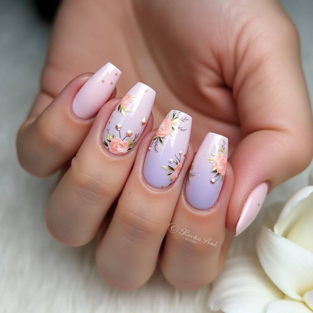 Mother's Day Coffin Nail Design
