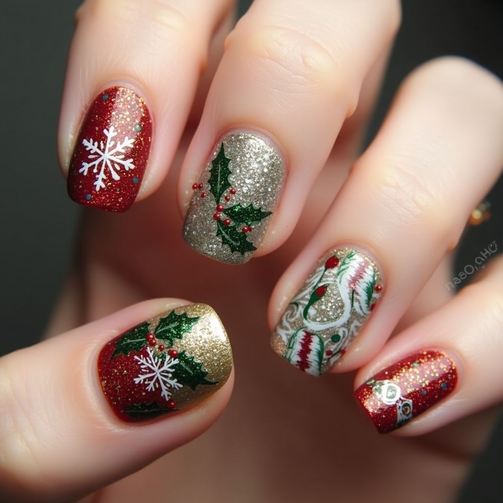 Holiday Round Nail Design