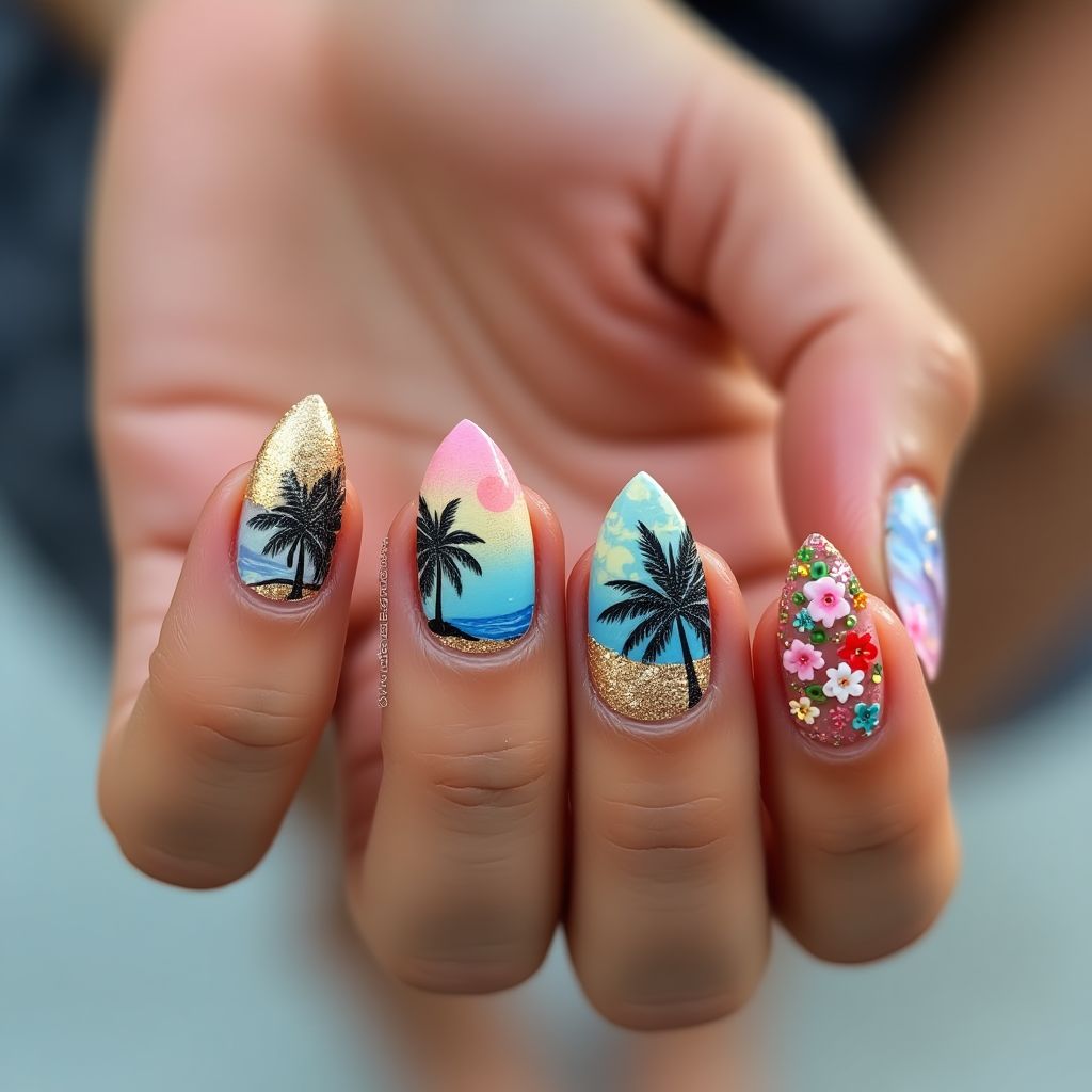 Vacation Stiletto Nail Design
