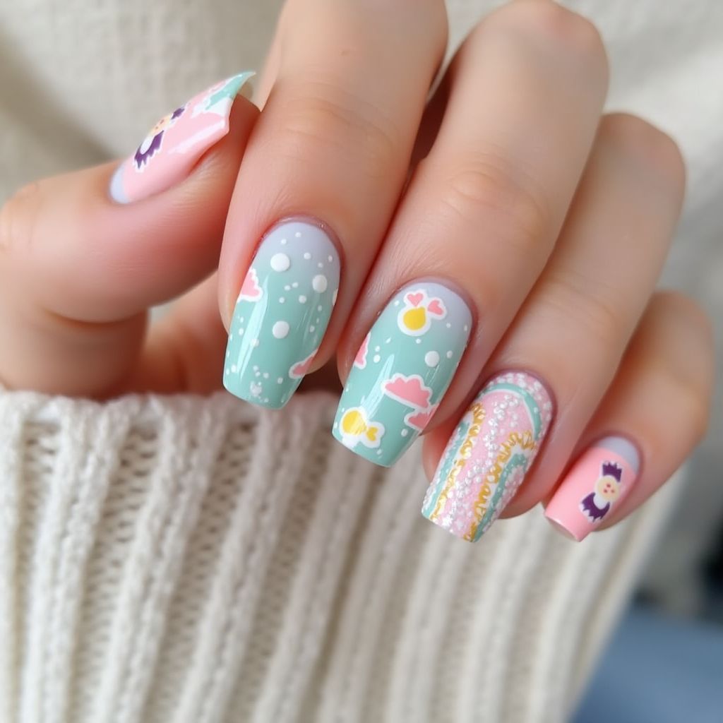 Baby Shower Stiletto Nail Design