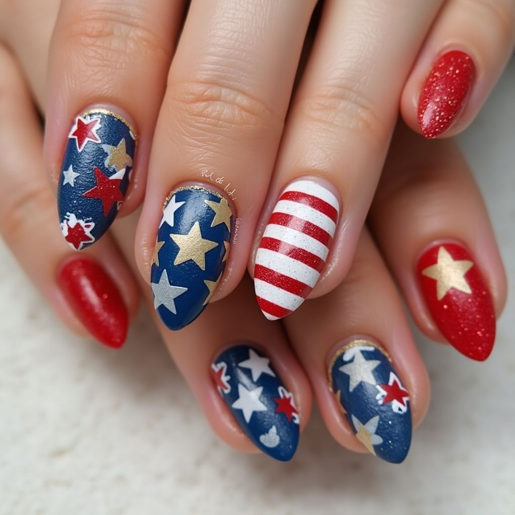 Labor Day Almond Nail Design