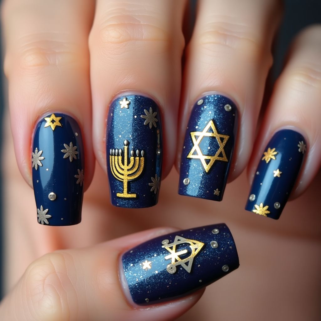 Hanukkah Coffin Nail Design